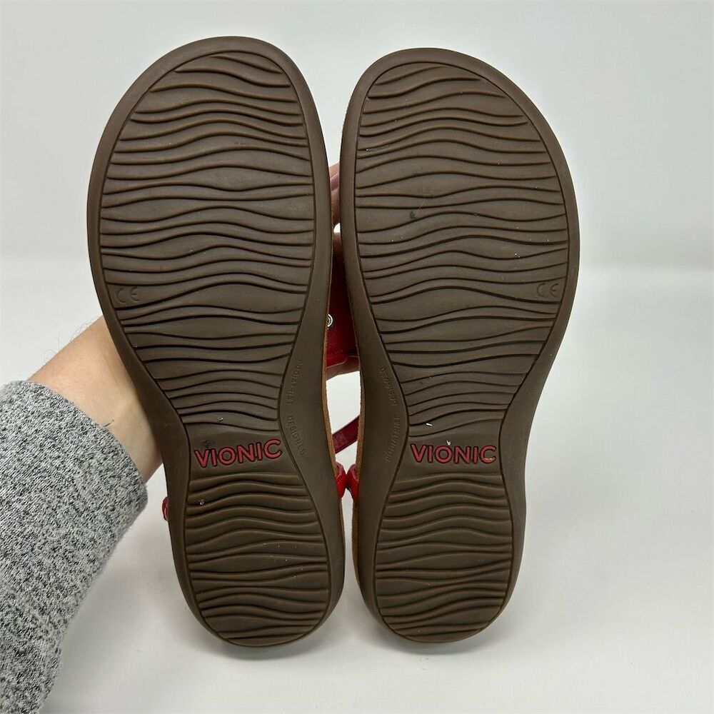 Vionic Red T-Strap Slingback Sandals Metallic Tex… - image 8